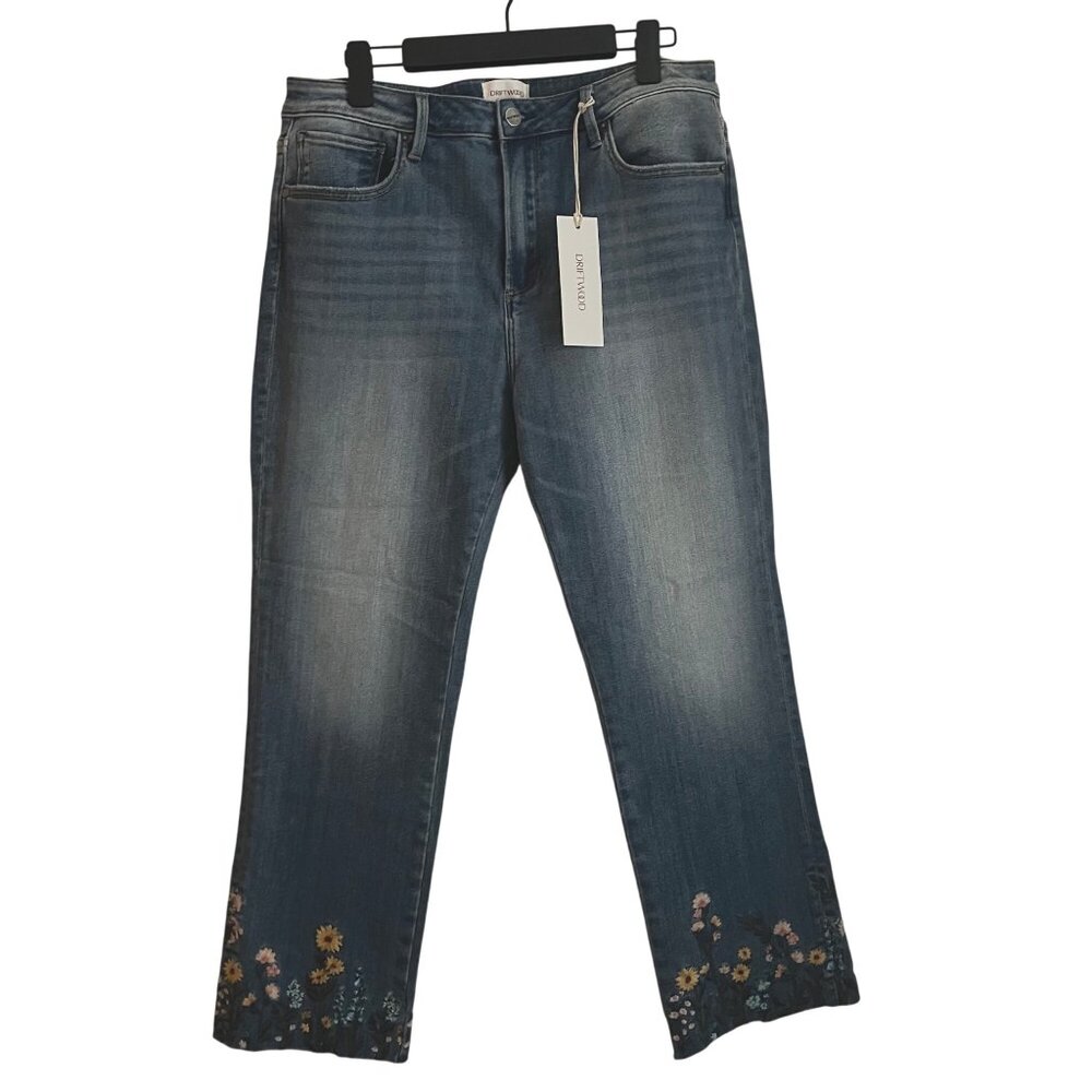 Driftwood Womens Floral Embroidered Straight Leg Jeans Size 32 Boho Denim Y2K